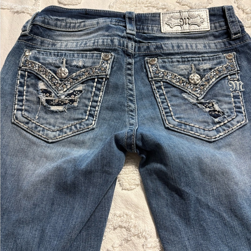 Miss Me Blue Distressed Jeans with Silver Accents